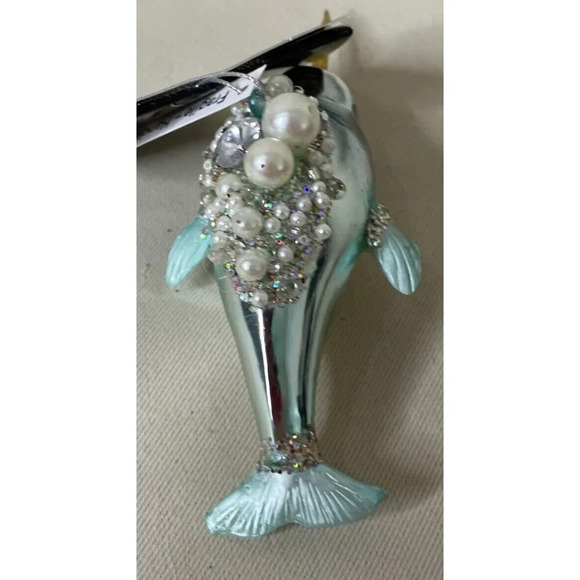 Robert Stanley Blown Glass Glitter Pearls Narwhal Christmas Holiday Ornament NEW - Picture 2 of 4